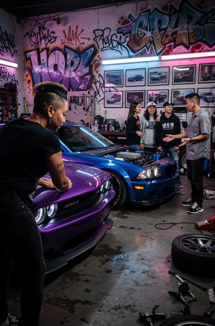 Specialist calibrating advanced performance software on a laptop connected to a sports car’s engine.